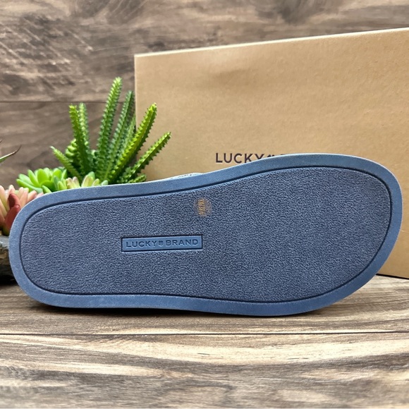 NIB Lucky Brand Paimee Double Two Strap Slide Sandal Stucco/Acid Denim 8M - Picture 9 of 12